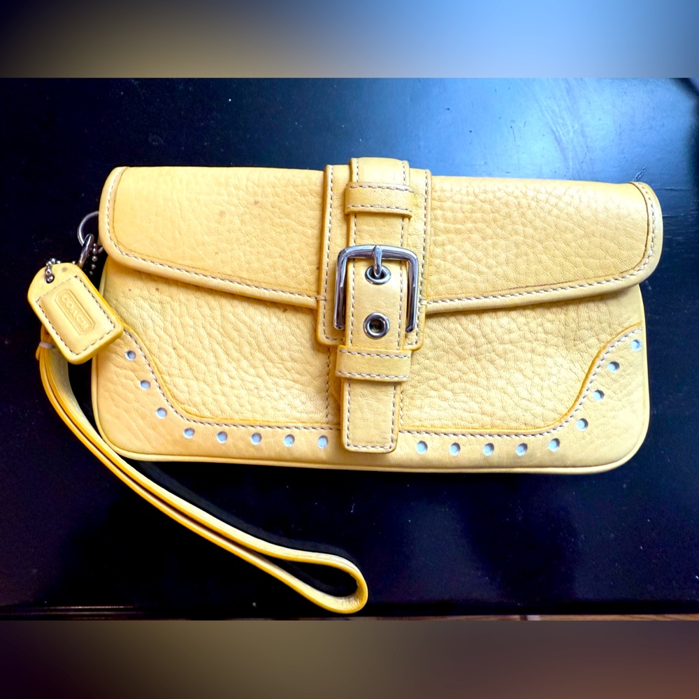 COACH wristlet, pebbled leather, yellow